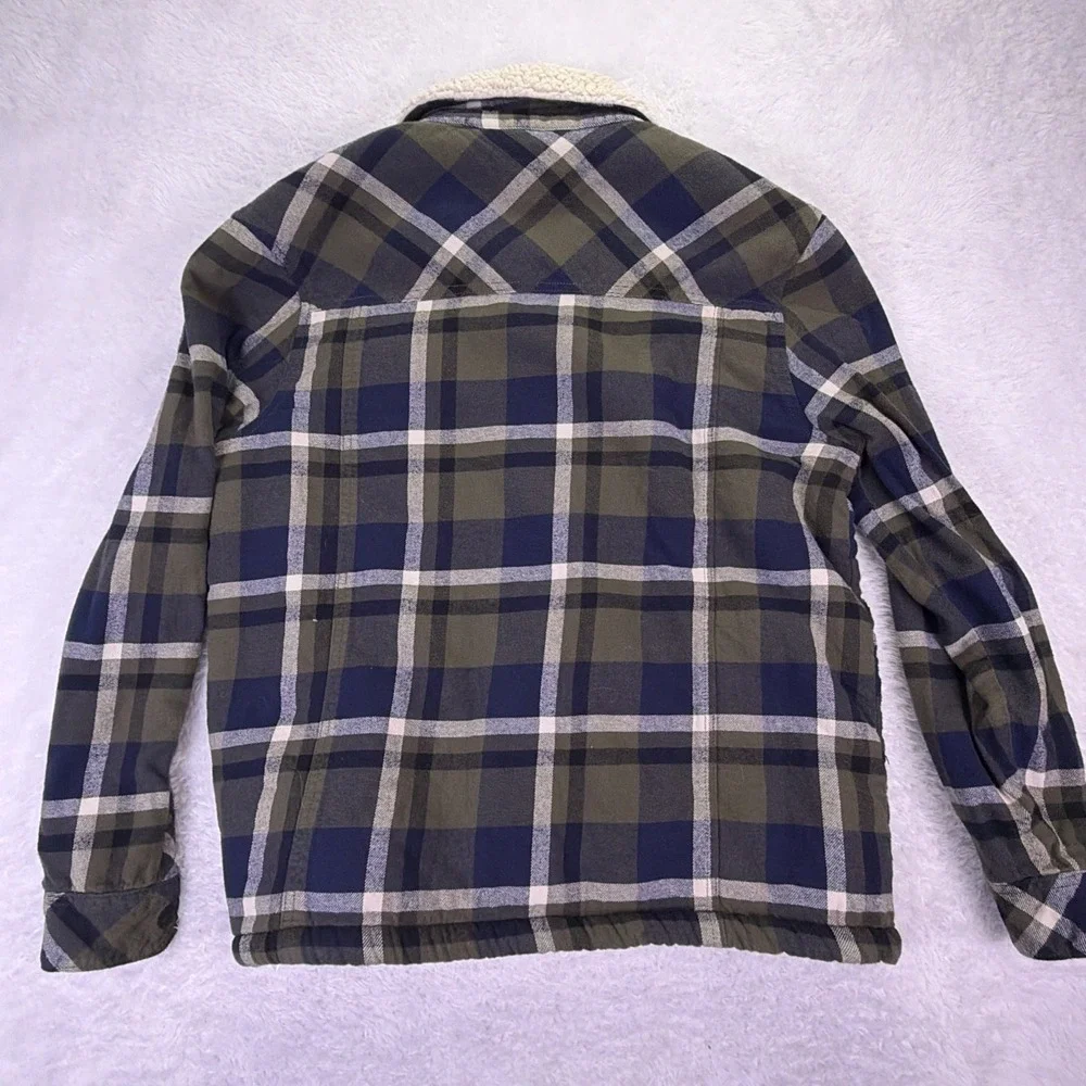 Hurley Shirt Jacket‎ Mens M/L, Green Plaid Sherpa Lined Shacket Snap Front